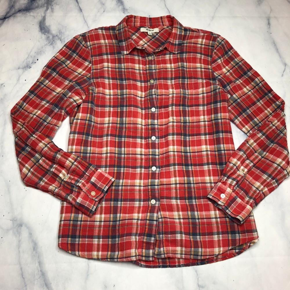 Madewell Red Boyshirt Suntour Plaid Flannel Blouse - Picture 4 of 8